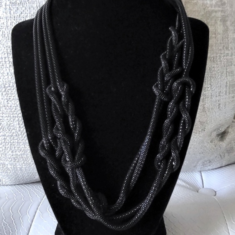 Black Mesh  Knotted Long Statement Necklace